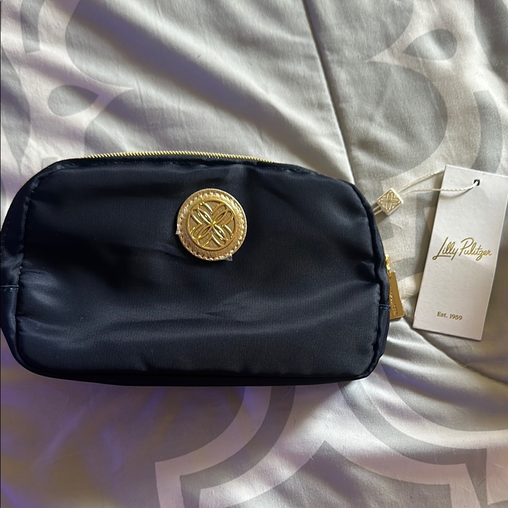 Lilly Pulitzer Navy Cosmetic Bag with Gold Details